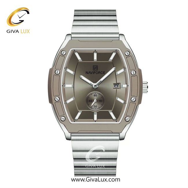 ساعت مچی اورجینال مردانه ناوی فورس|Naviforce|نوی فورس|نیوی فورس دو موتوره زیر ثانیه نقره ای-خاکی | نقره ای| خاکی| کد رفرنس NF8068 S/GY